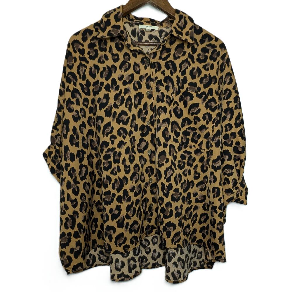 Women's Entro Cheetah Print Button Down Blouse Oversized Size M